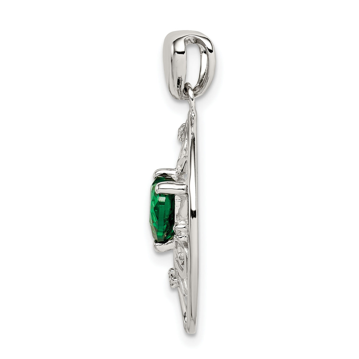 Green and Clear CZ Tree Chain Slide Charm Pendant in Real 925 Sterling Silver