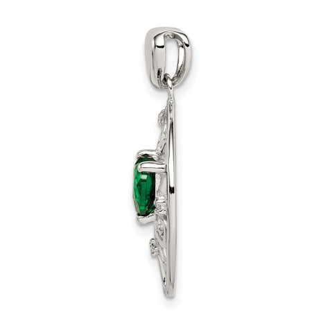 Green and Clear CZ Tree Chain Slide Charm Pendant in Real 925 Sterling Silver