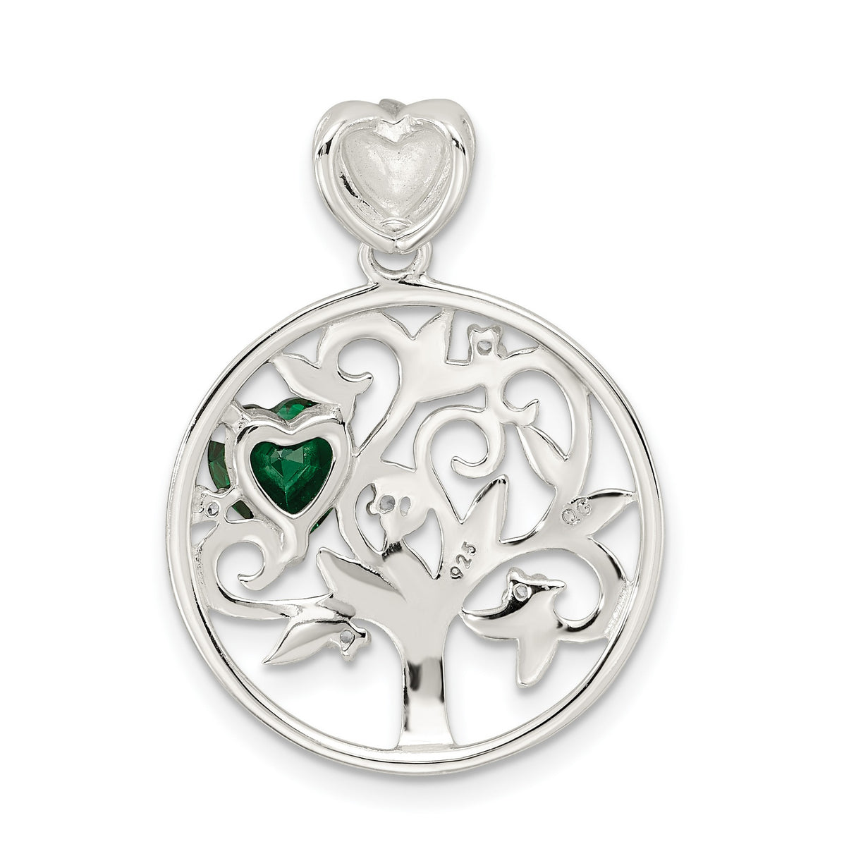Green and Clear CZ Tree Chain Slide Charm Pendant in Real 925 Sterling Silver