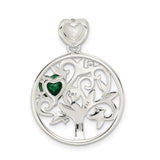 Green and Clear CZ Tree Chain Slide Charm Pendant in Real 925 Sterling Silver