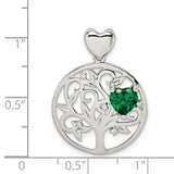 Green and Clear CZ Tree Chain Slide Charm Pendant in Real 925 Sterling Silver