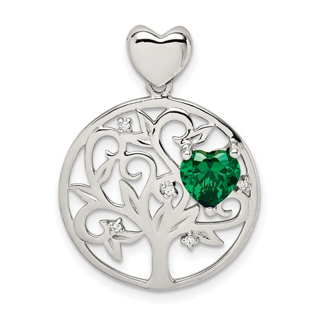 Green and Clear CZ Tree Chain Slide Charm Pendant in Real 925 Sterling Silver