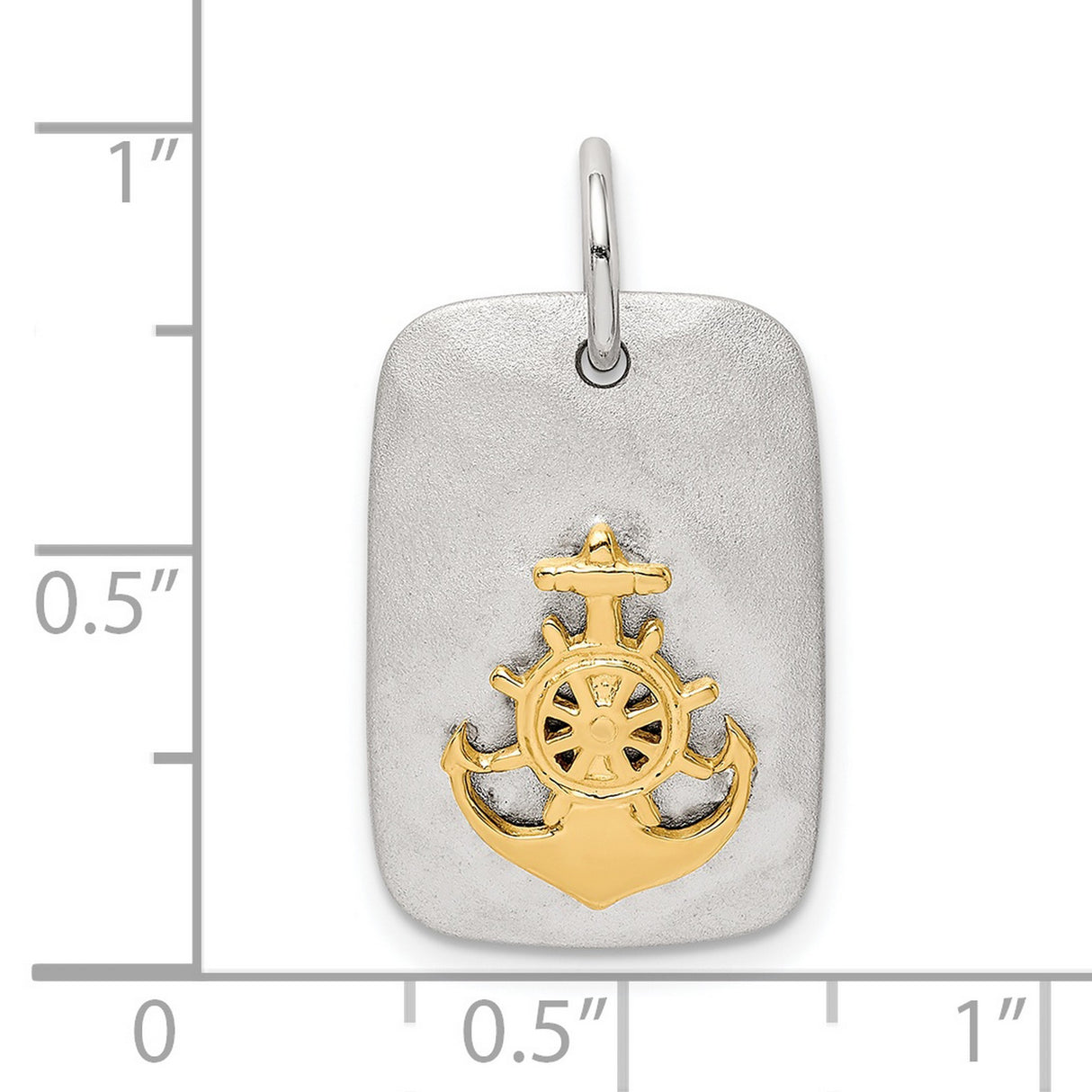 Sterling Silver Dog Tag Pendant with Gold Plated Anchor and Ship Wheel Design