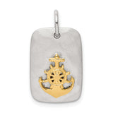 Sterling Silver Dog Tag Pendant with Gold Plated Anchor and Ship Wheel Design