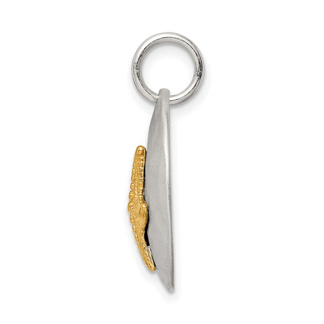 Sterling Silver Pendant with Gold-Plated Starfish on Brushed Disc, Coastal Beach Style