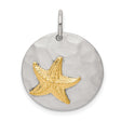 Sterling Silver Pendant with Gold-Plated Starfish on Brushed Disc, Coastal Beach Style