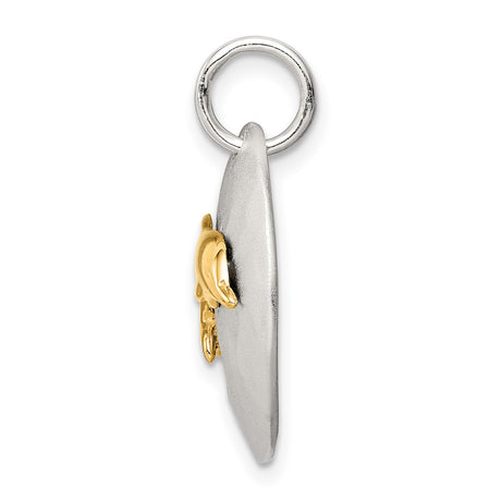 Sterling Silver Round Pendant with Raised Gold-Tone Dolphin, Nautical Ocean Theme