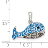 Sterling Silver Whale Pendant with Blue and Clear Crystals, Nautical Ocean Animal Design