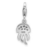 CZ Jellyfish with Lobster Clasp Charm Pendant in Real 925 Sterling Silver