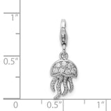 CZ Jellyfish with Lobster Clasp Charm Pendant in Real 925 Sterling Silver