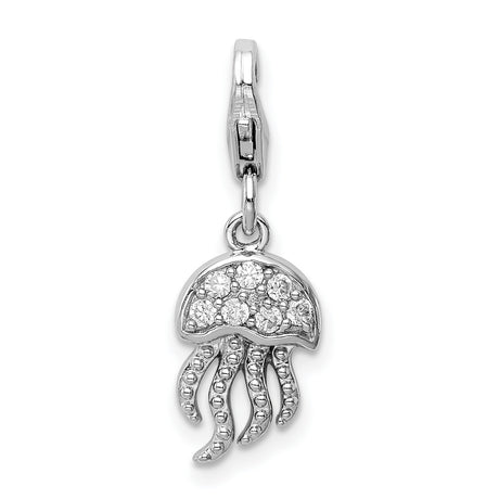 CZ Jellyfish with Lobster Clasp Charm Pendant in Real 925 Sterling Silver