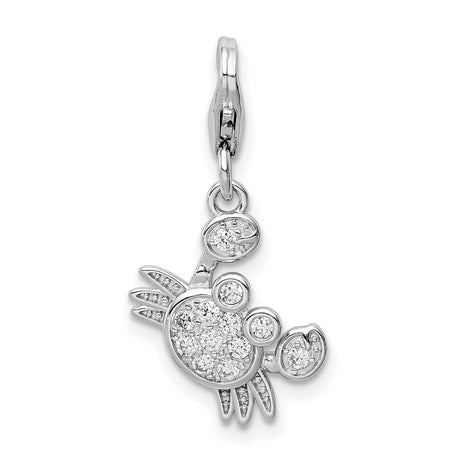 Sterling Silver Crab Pendant with Cubic Zirconia, Nautical Charm for Women