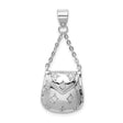 Sterling Silver Handbag Pendant with Cubic Zirconia, Purse Design and Diamond-Cut Accents