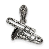 Sterling Silver Trombone Pendant with Marcasite Accents, Jazz Music Charm