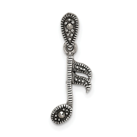 Sterling Silver Double Eighth Note Pendant with Marcasite Accents, Vintage Music Charm