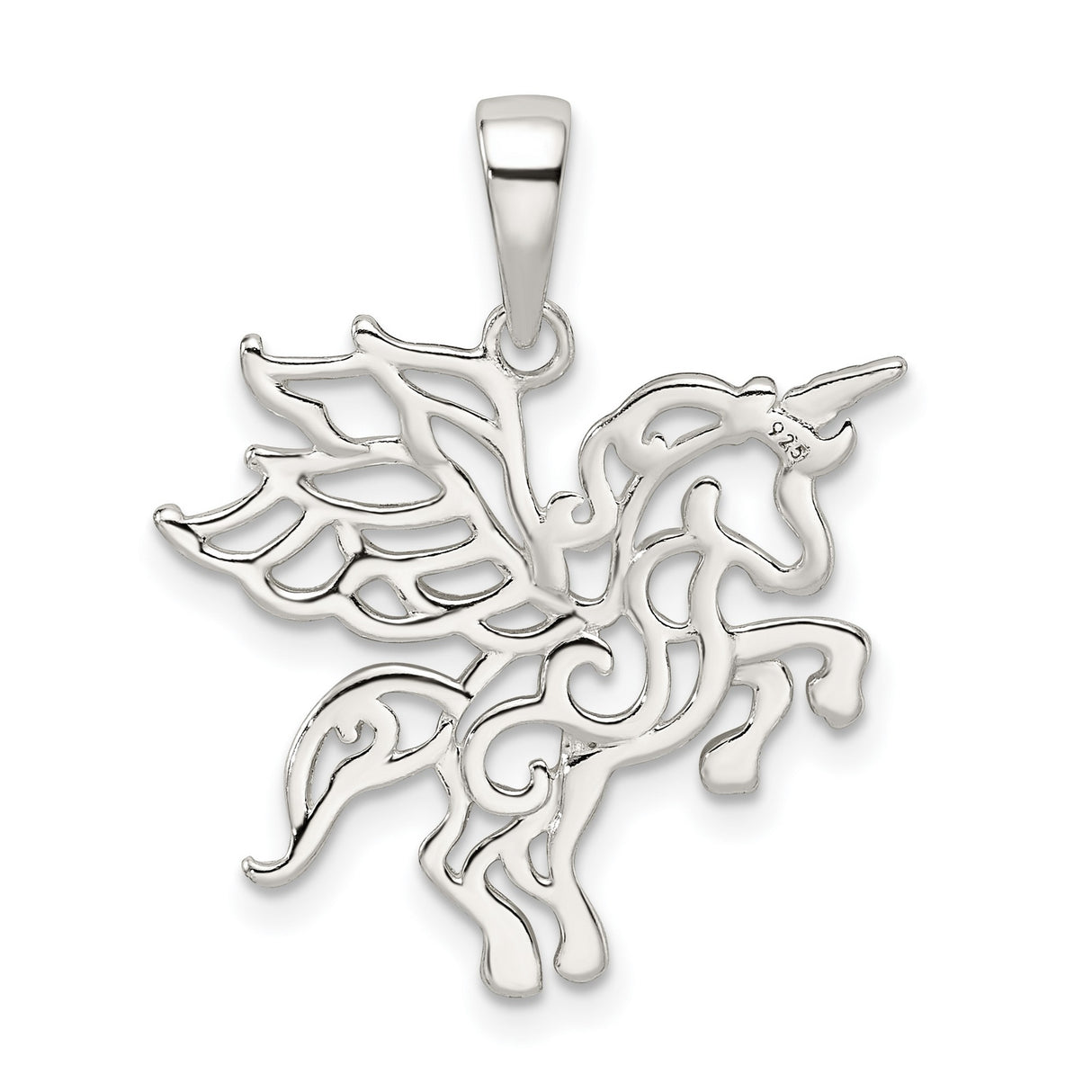 Sterling Silver Unicorn Pendant with Winged Cutout Design, Whimsical Fantasy Jewelry for Women and Teens