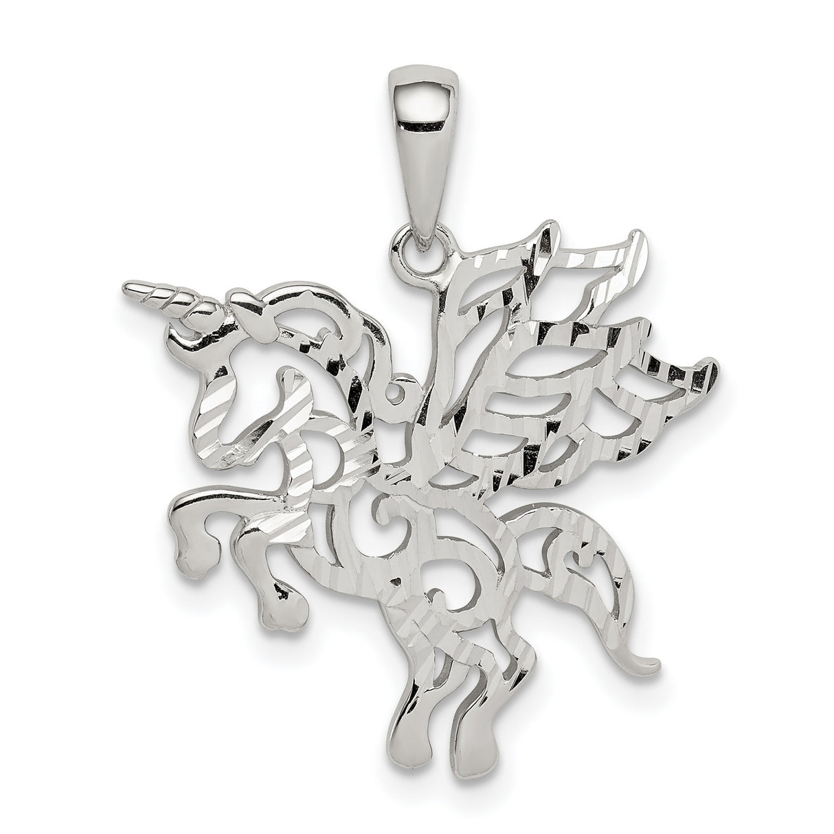Sterling Silver Unicorn Pendant with Winged Cutout Design, Whimsical Fantasy Jewelry for Women and Teens