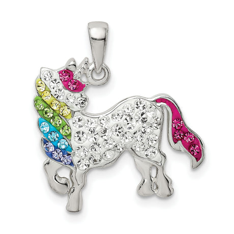 Sterling Silver Unicorn Pendant with Multicolor Crystals, Rainbow and Pink Fantasy Design for Girls