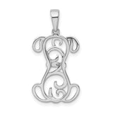 Sterling Silver Dog Pendant with Open Scrollwork Design and Sitting Puppy Motif