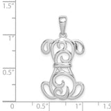 Sterling Silver Dog Pendant with Open Scrollwork Design and Sitting Puppy Motif