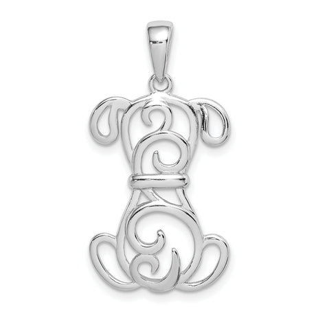 Sterling Silver Dog Pendant with Open Scrollwork Design and Sitting Puppy Motif