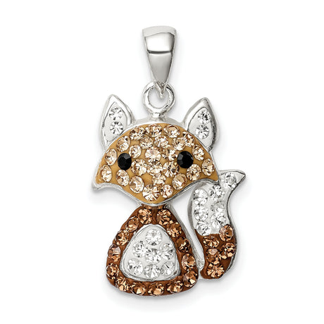 Sterling Silver Fox Pendant with Brown, White, and Black Crystals, Woodland Animal Jewelry Charm