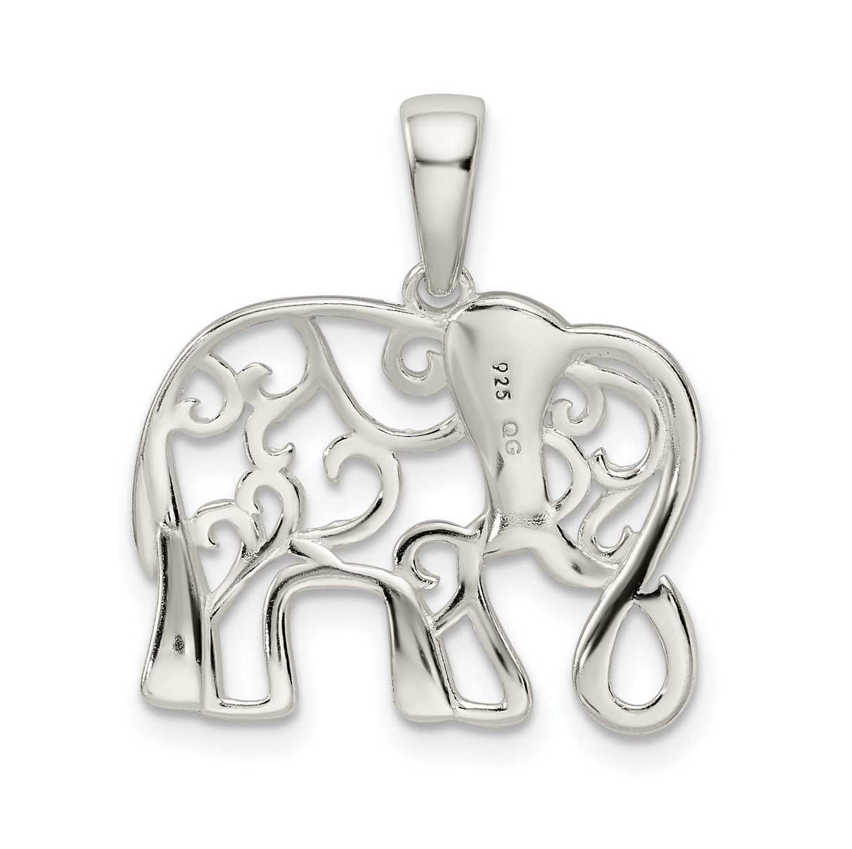 Sterling Silver Elephant Pendant with Filigree Scrollwork, Symbolic Boho Jewelry for Women
