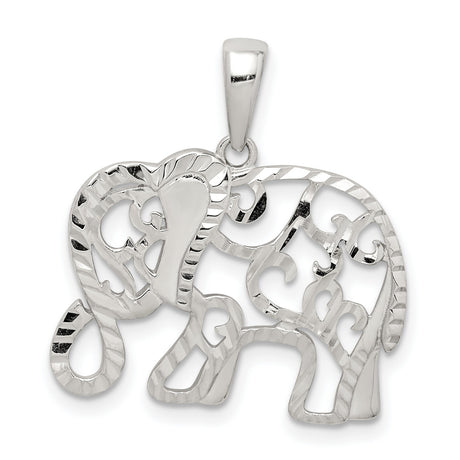 Sterling Silver Elephant Pendant with Filigree Scrollwork, Symbolic Boho Jewelry for Women