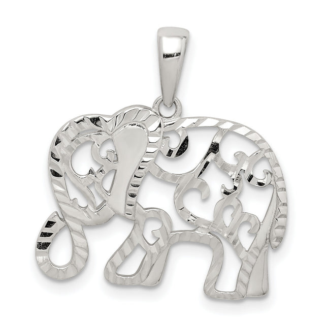 Sterling Silver Elephant Pendant with Filigree Scrollwork, Symbolic Boho Jewelry for Women