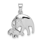 Sterling Silver Elephant Pendant with Mother and Baby, Family Symbol Charm
