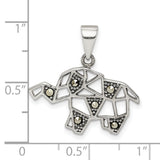 Sterling Silver Elephant Pendant with Geometric Design and Marcasite Accents