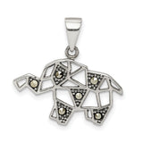 Sterling Silver Elephant Pendant with Geometric Design and Marcasite Accents