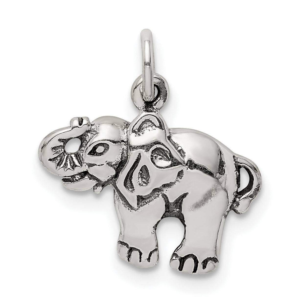Sterling Silver Elephant Pendant with Raised Trunk, Symbolic Good Luck Amulet