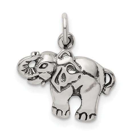 Sterling Silver Elephant Pendant with Raised Trunk, Symbolic Good Luck Amulet