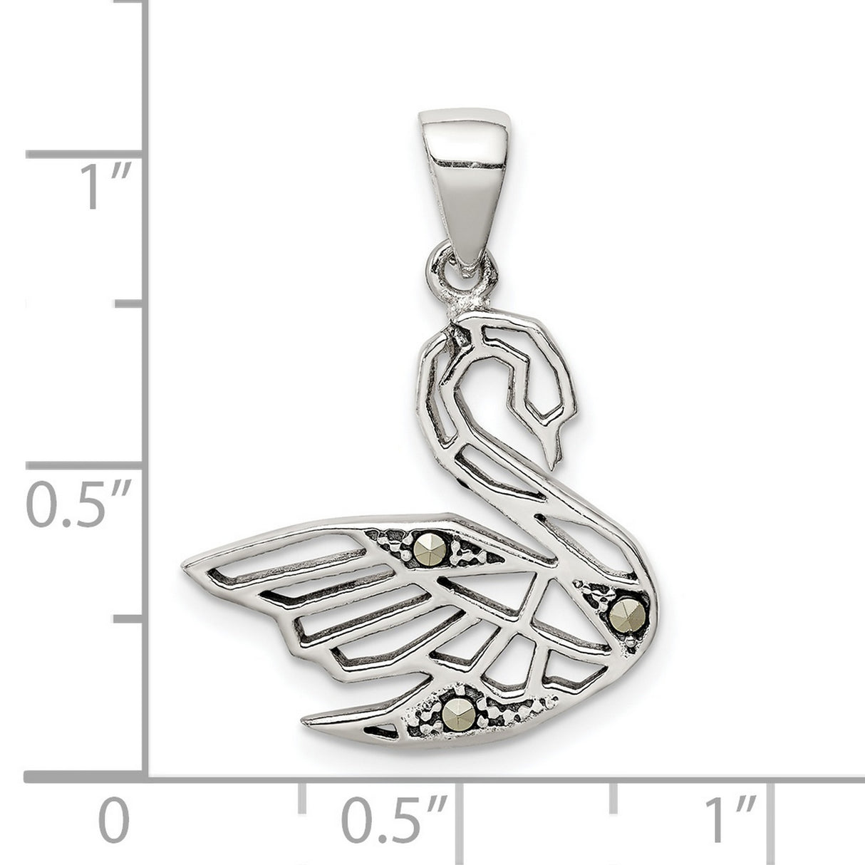 Antiqued Marcasite Swan Charm Pendant in Real 925 Sterling Silver