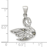 Antiqued Marcasite Swan Charm Pendant in Real 925 Sterling Silver