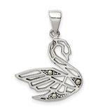 Antiqued Marcasite Swan Charm Pendant in Real 925 Sterling Silver