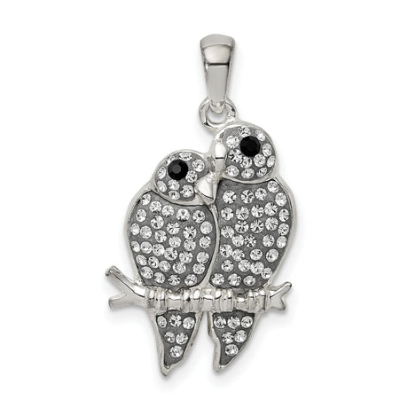 Sterling Silver Owl Pendant with Crystal Accents, Love and Wisdom Animal Theme Jewelry