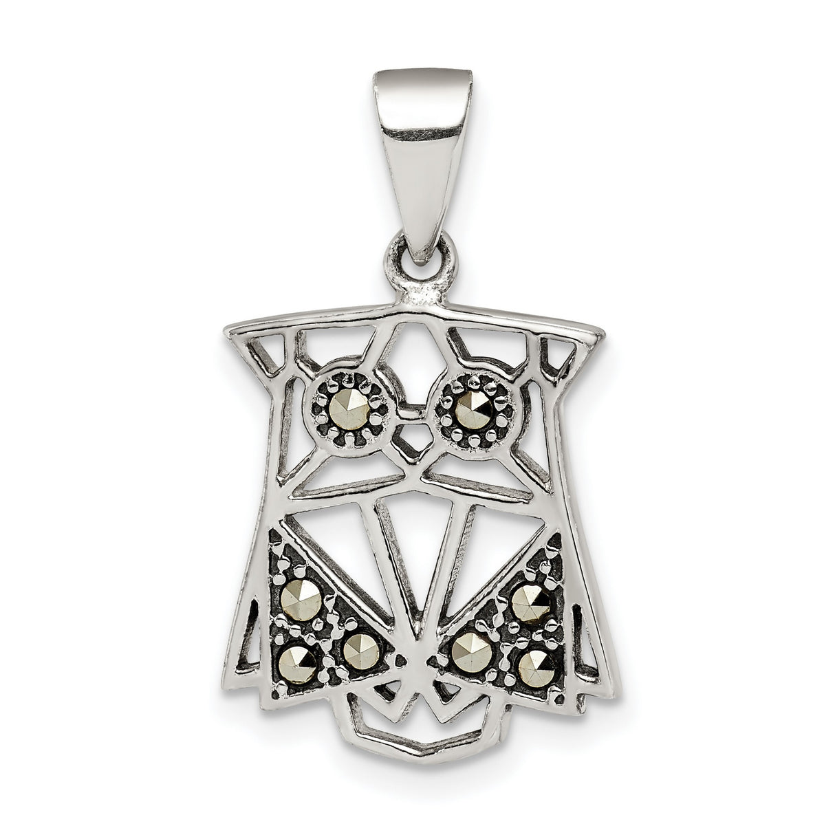 Sterling Silver Owl Pendant with Marcasite Accents, Boho Forest Motif, Intuition Totem for Women