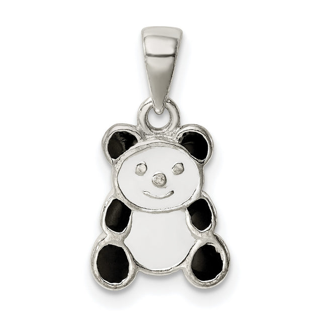 Sterling Silver Panda Pendant with Black and White Enamel Detailing, Animal Charm Jewelry