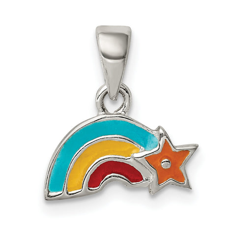 Sterling Silver Shooting Star Pendant with Rainbow Enamel Accents, Celestial Charm for Women