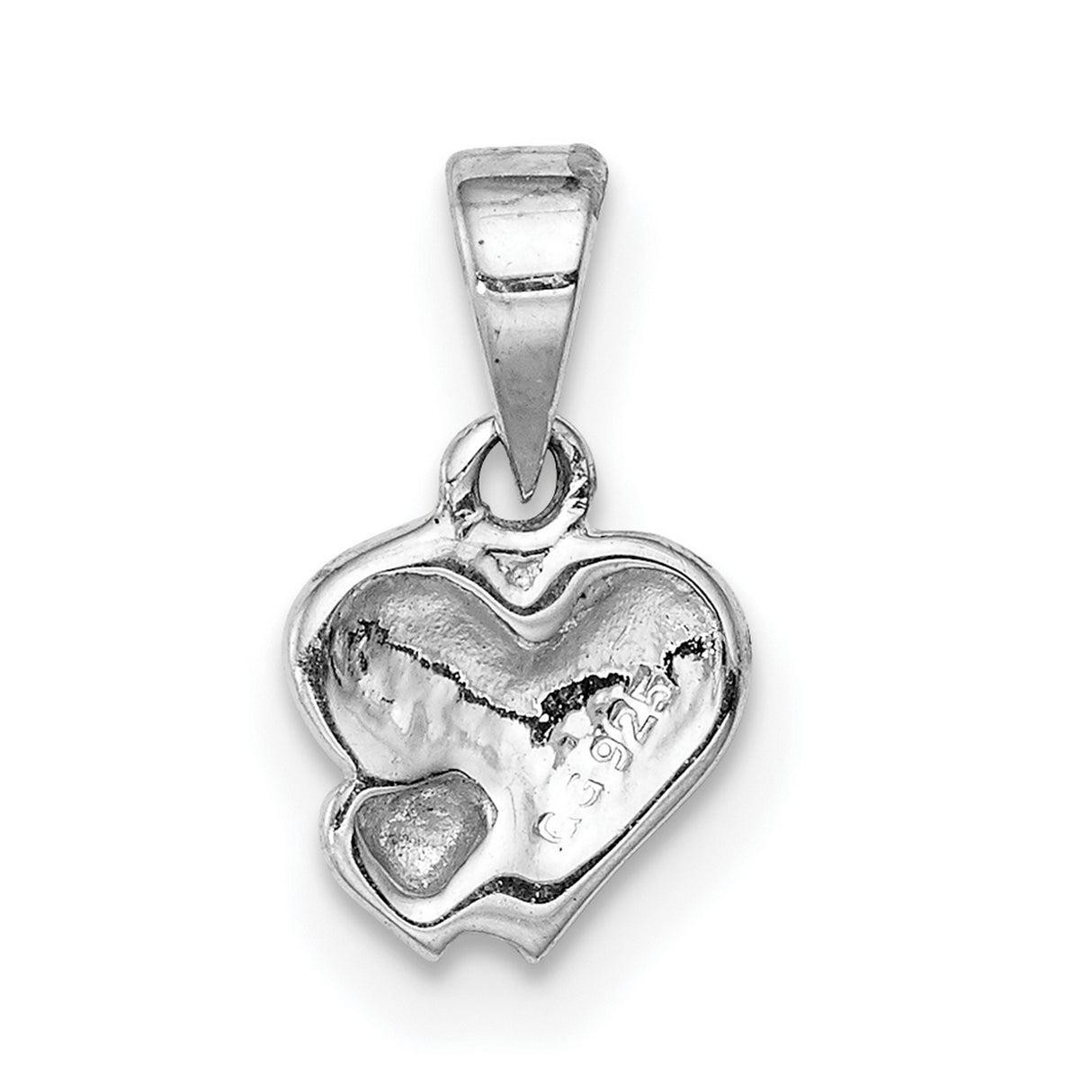 Sterling Silver Heart Pendant with Bold Red Enamel Center and Overlapping Heart Design