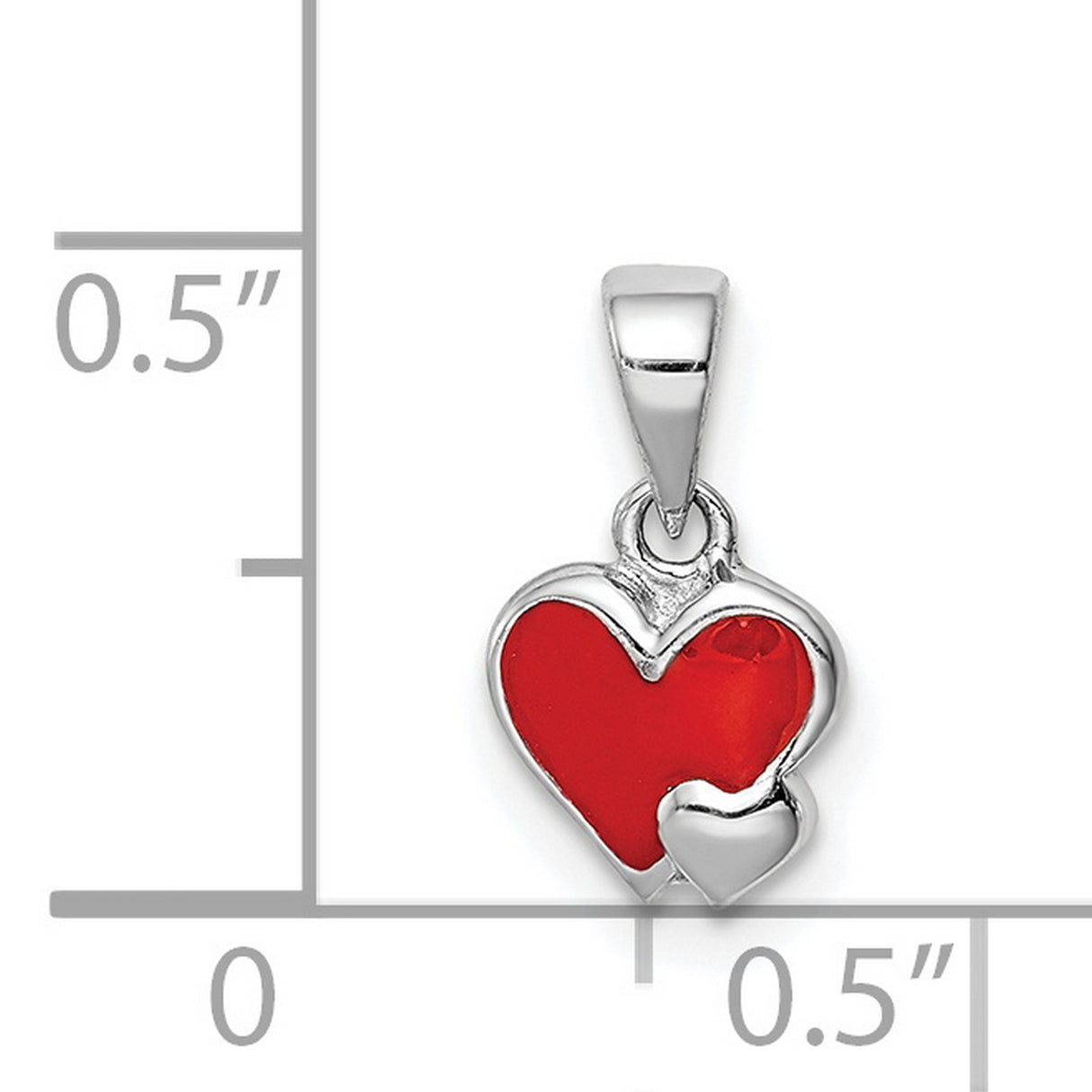 Sterling Silver Heart Pendant with Bold Red Enamel Center and Overlapping Heart Design