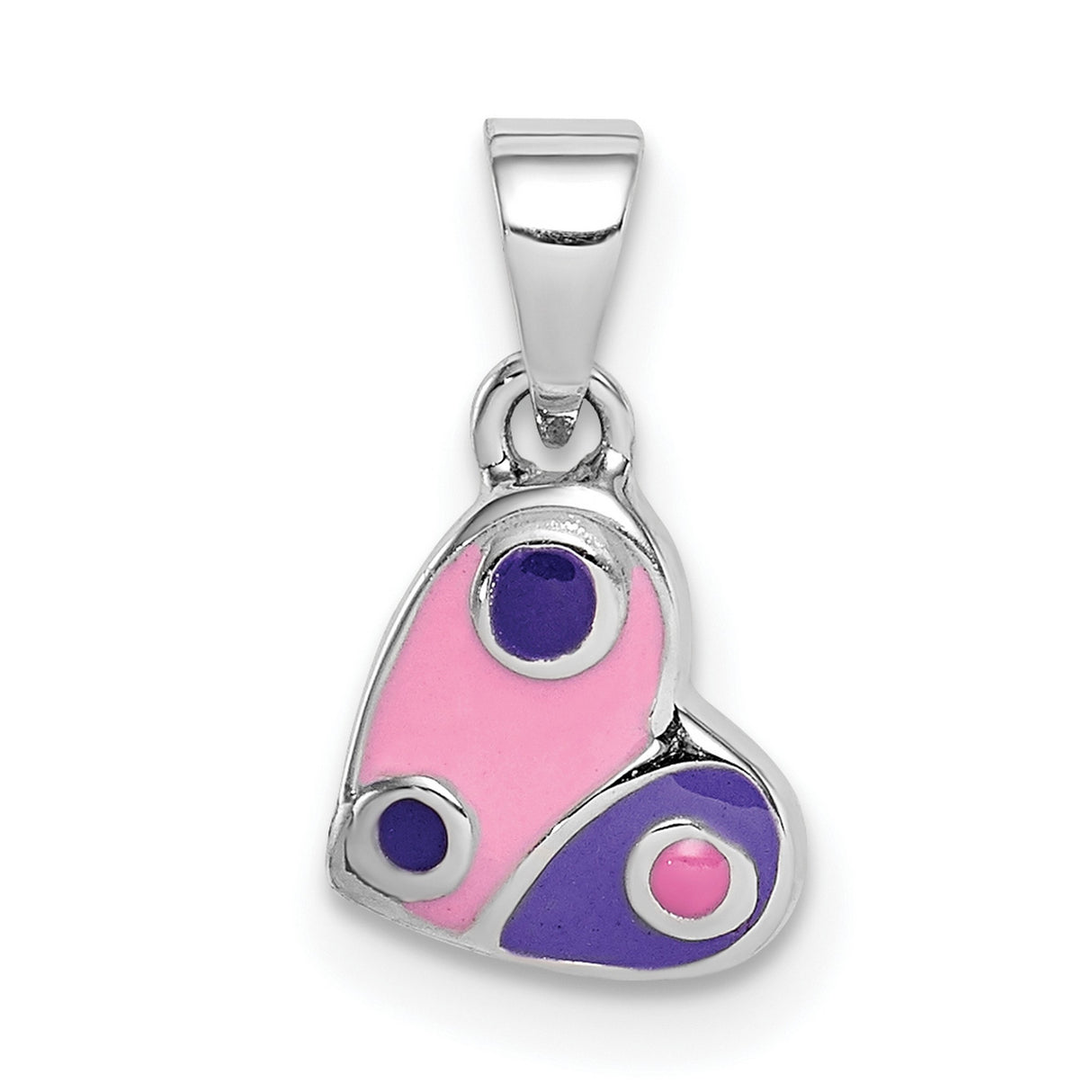 Sterling Silver Heart Pendant with Pink and Purple Yin Yang Enamel Design for Women