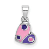 Sterling Silver Heart Pendant with Pink and Purple Yin Yang Enamel Design for Women