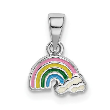 Sterling Silver Rainbow Pendant with Enamel Cloud Design, Whimsical LGBTQ Pride Jewelry
