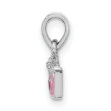 Sterling Silver Heart Pendant with Pink Enamel Crown Design, Princess Theme for Girls and Teens
