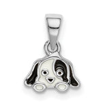 Sterling Silver Dog Pendant with Enamel Cartoon Puppy Face Design, Unisex Animal Charm Jewelry