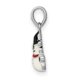Sterling Silver Snowman Pendant with Black Hat, Red Scarf, Green Mittens - Holiday Jewelry Charm