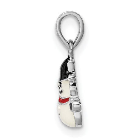 Sterling Silver Snowman Pendant with Black Hat, Red Scarf, Green Mittens - Holiday Jewelry Charm
